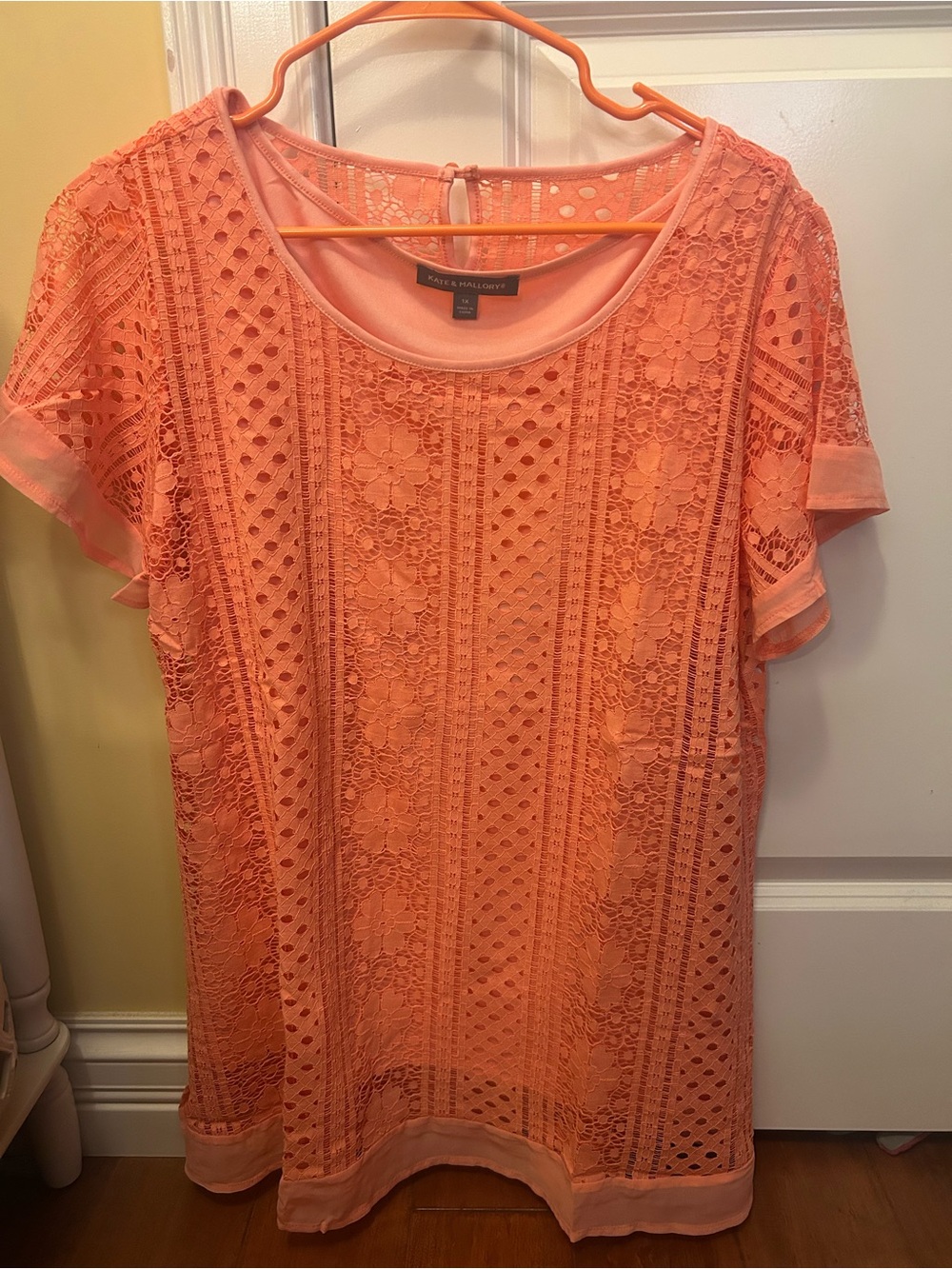 Kate & Mallory Coral Lace Short Sleeve Tunic